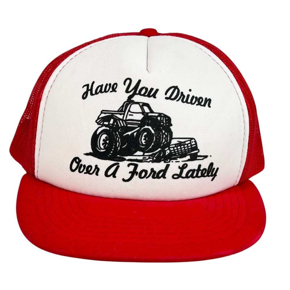 Vintage Have You Driven Over A Ford Lately Red & White Snap Back Cap Hat OS